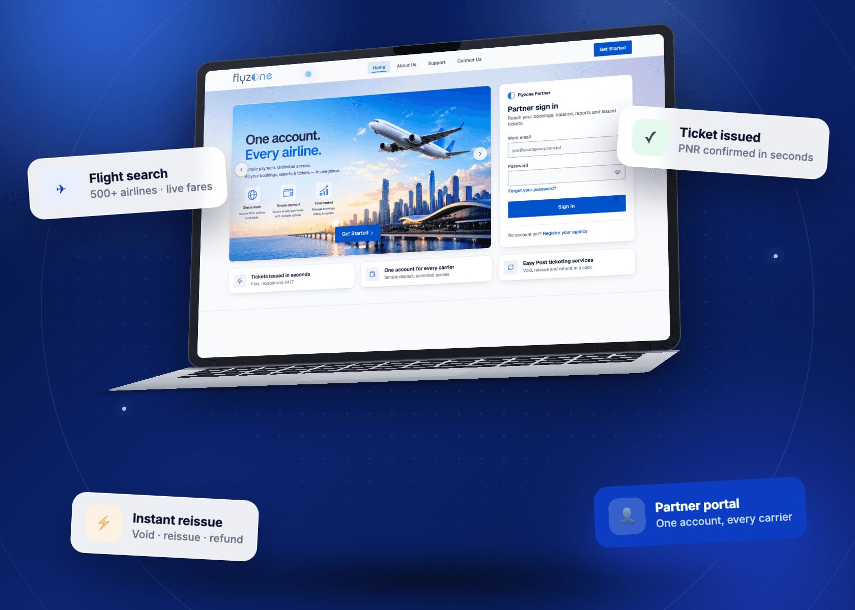 Desktop view of the Flyzone platform built by i2G Solutions